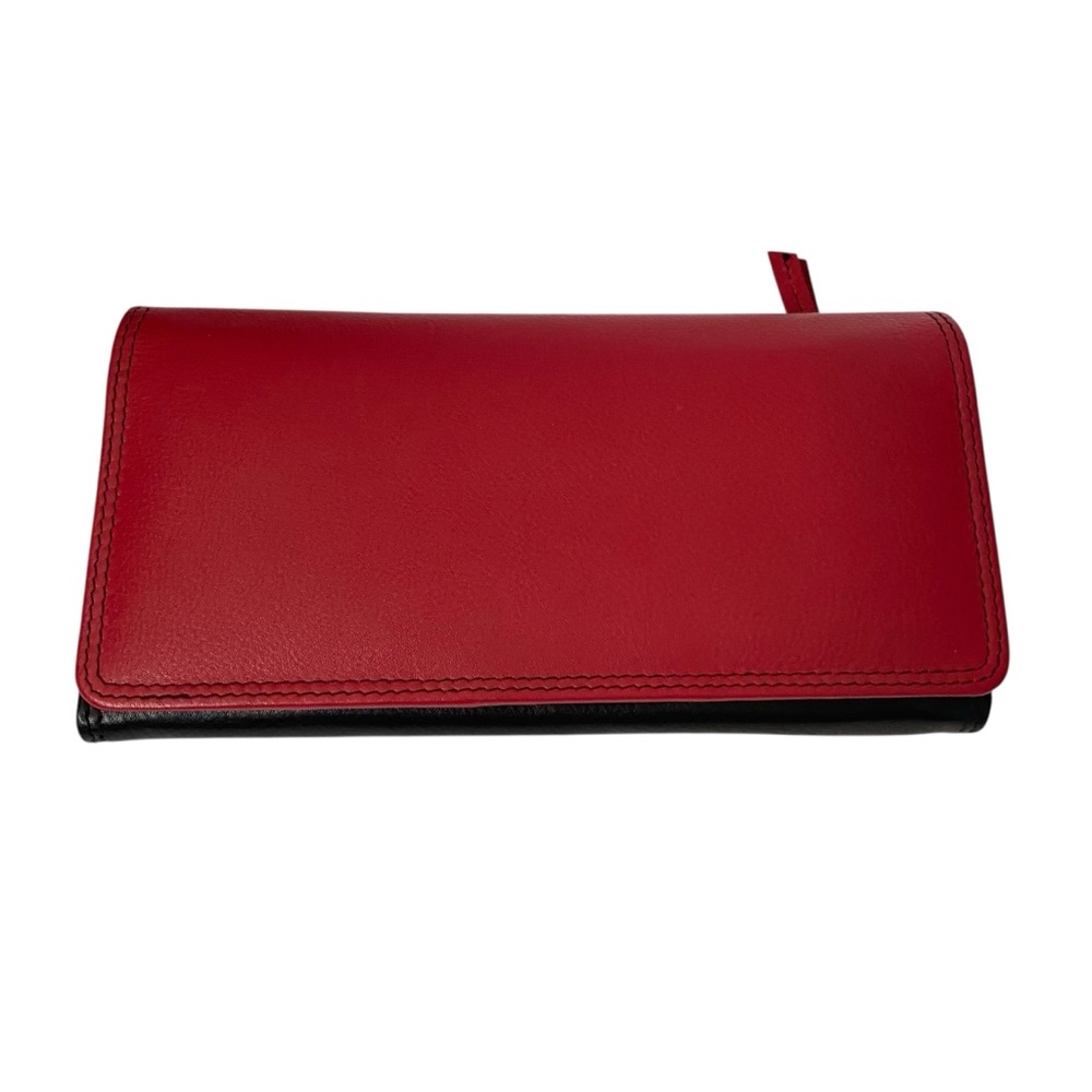 Votruba Black Red Leather Bifold Wallet RFID Blocking  - Excellent Condition